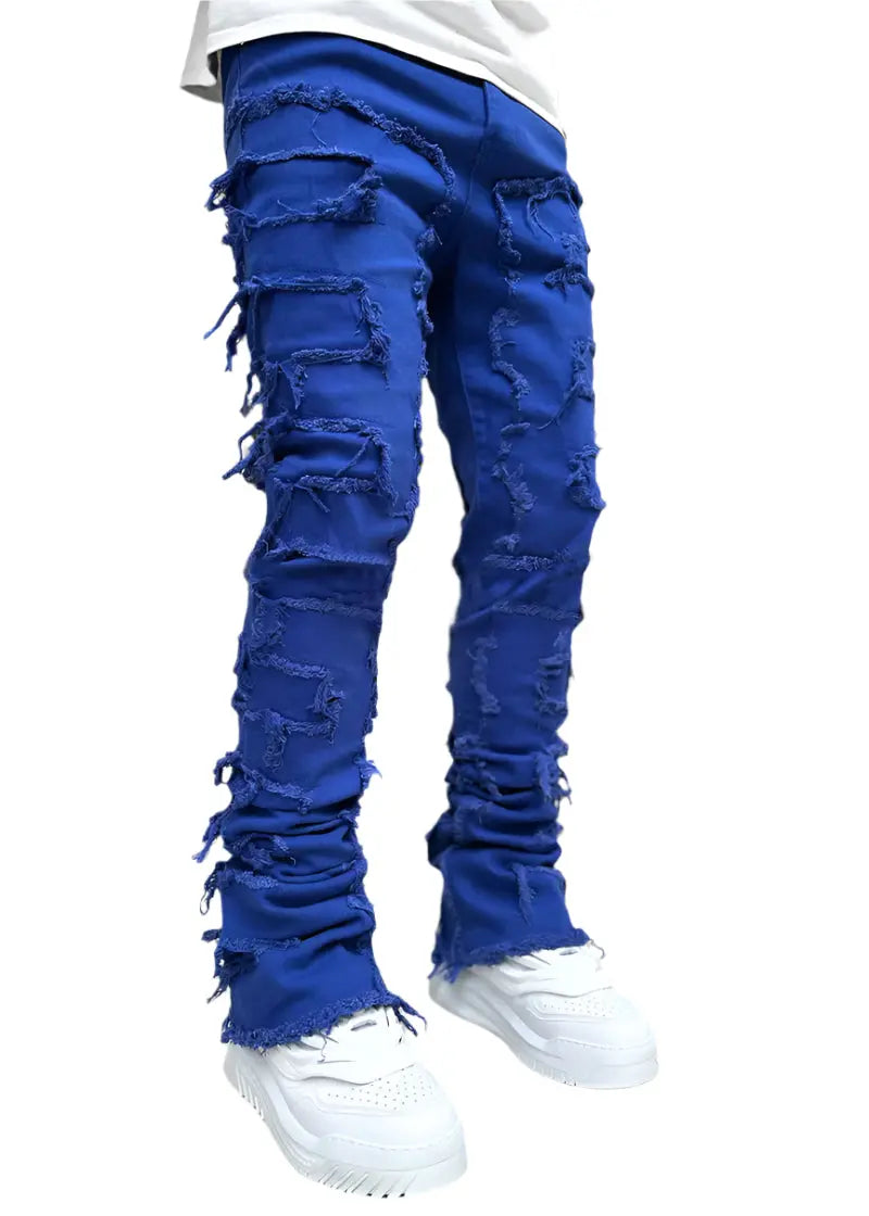 Men’s Patched Tight-Fit Stacked Jeans Seasia