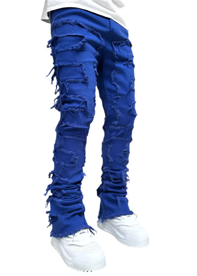 Men’s Patched Tight-Fit Stacked Jeans Seasia
