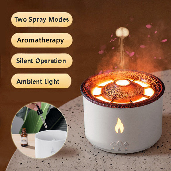Volcano Flame Aroma Diffuser with Jellyfish Mist & LED Lights – 350ml Seasia