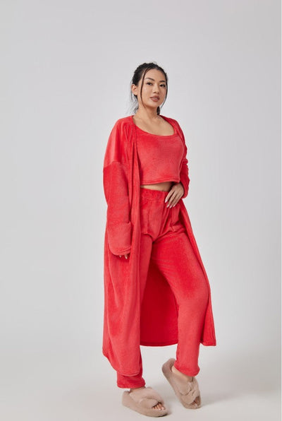 Women's 3-Piece Cozy Lounge Set – Crop Top, Cardigan & Trousers Seasia