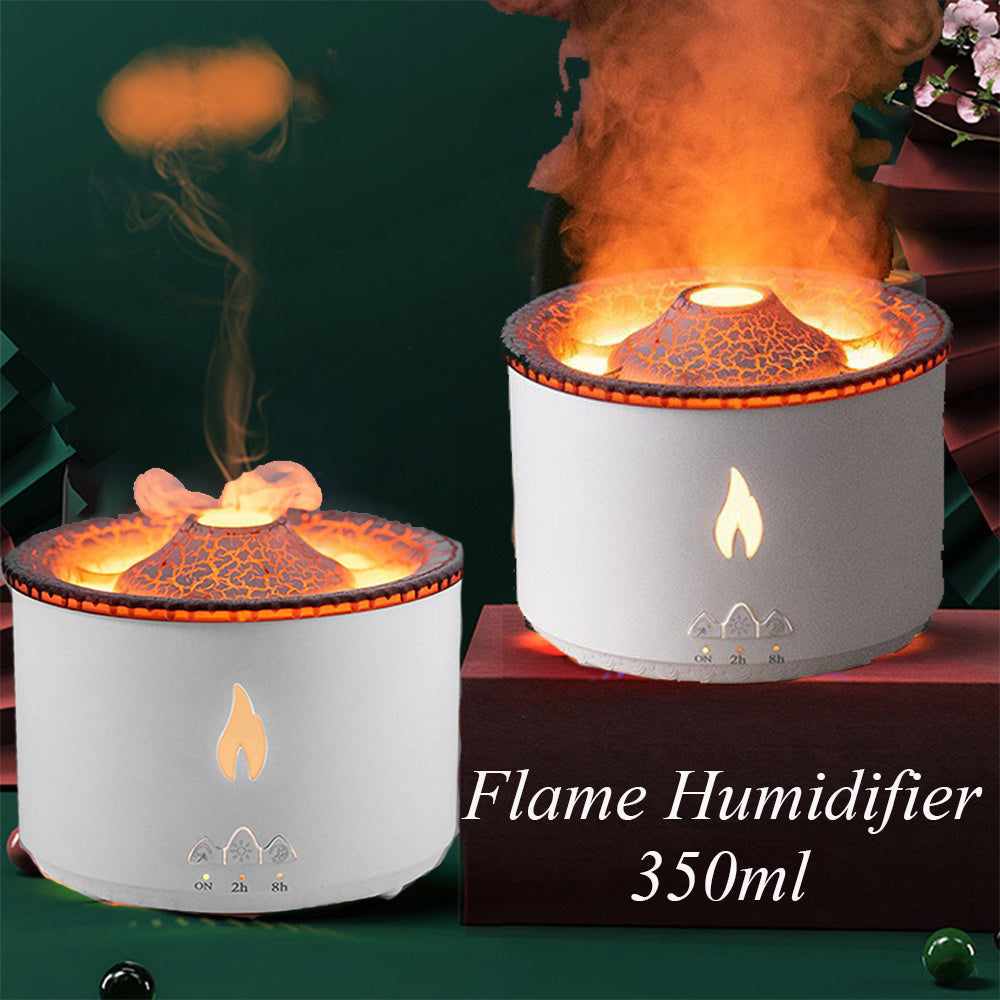 Volcano Flame Aroma Diffuser with Jellyfish Mist & LED Lights – 350ml Seasia