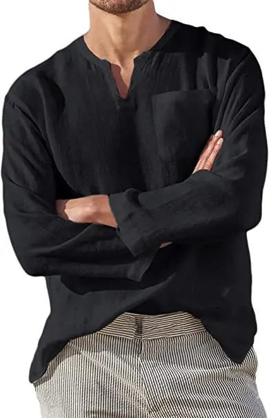 Men’s V-Neck Beach Linen Shirt Seasia