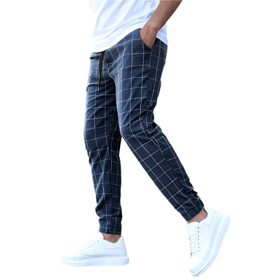Men's Plaid Print Drawstring Trousers Seasia