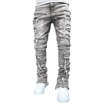 Men’s Patched Tight-Fit Stacked Jeans Seasia