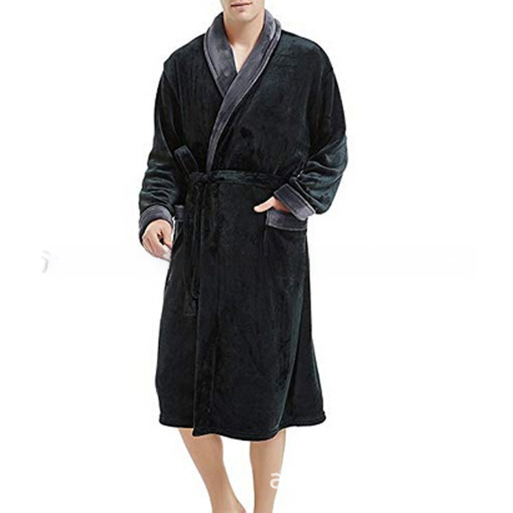 Men's Long Sleeve Bathrobe Cotton Blend Nightgown Seasia