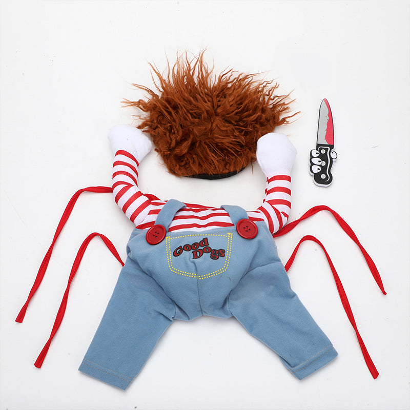 Funny Halloween Dog Costume with Wig & Knife Seasia