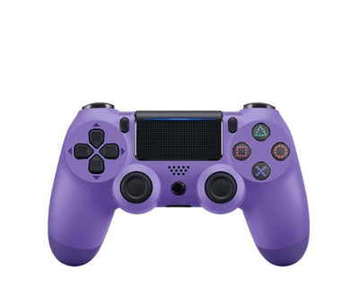 Purple gaming controller with text 'Wireless Controller' on a white background