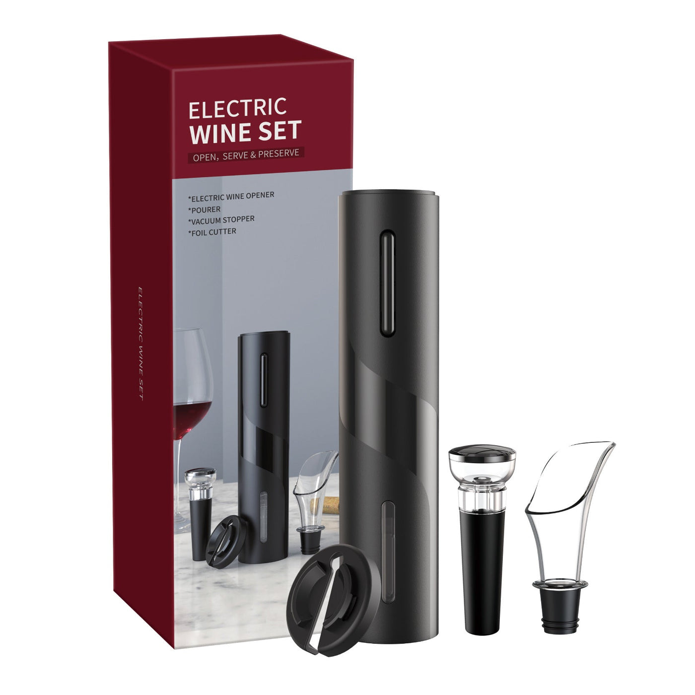 USB Rechargeable Electric Wine Bottle Opener Set – With Foil Cutter & Pourer Seasia