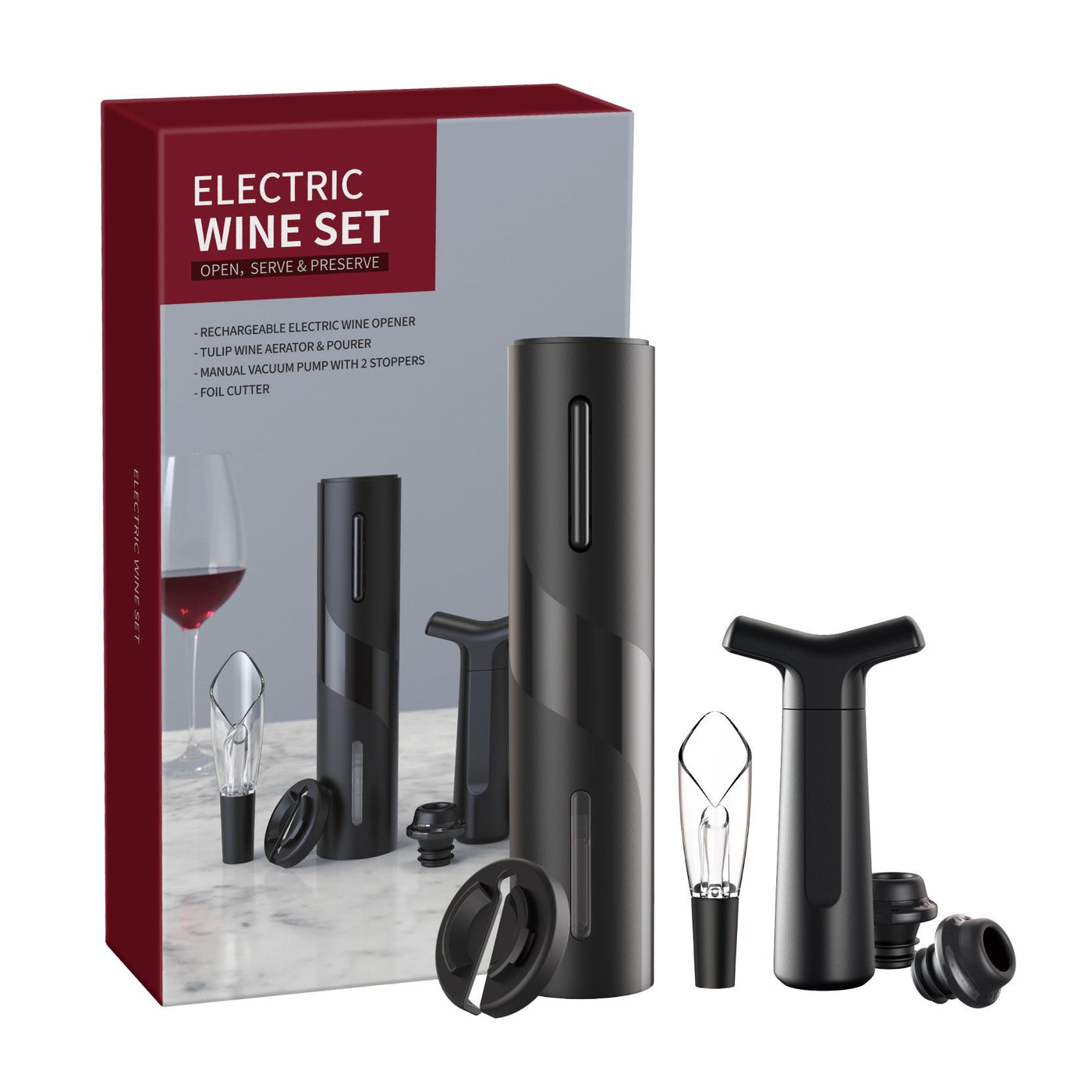 USB Rechargeable Electric Wine Bottle Opener Set – With Foil Cutter & Pourer Seasia