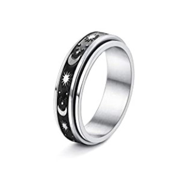 Moon & Stars Spinner Ring – Anti-Anxiety Stainless Steel Band Seasia