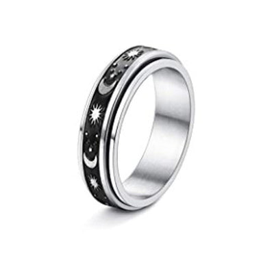 Moon & Stars Spinner Ring – Anti-Anxiety Stainless Steel Band Seasia