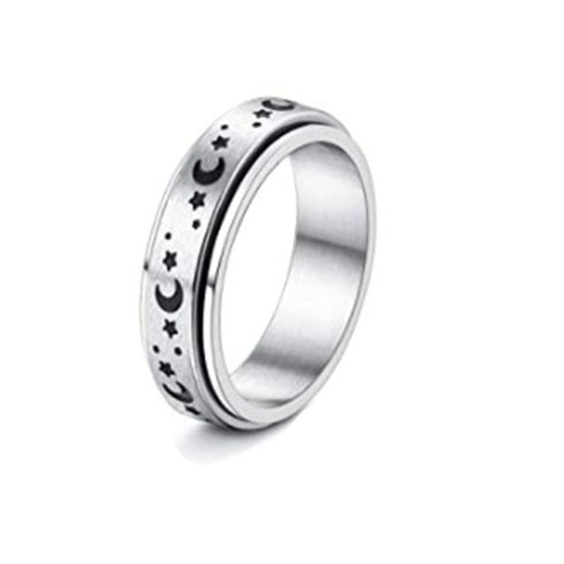 Moon & Stars Spinner Ring – Anti-Anxiety Stainless Steel Band Seasia