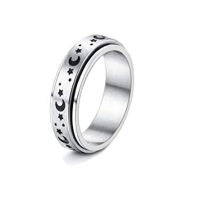 Moon & Stars Spinner Ring – Anti-Anxiety Stainless Steel Band Seasia