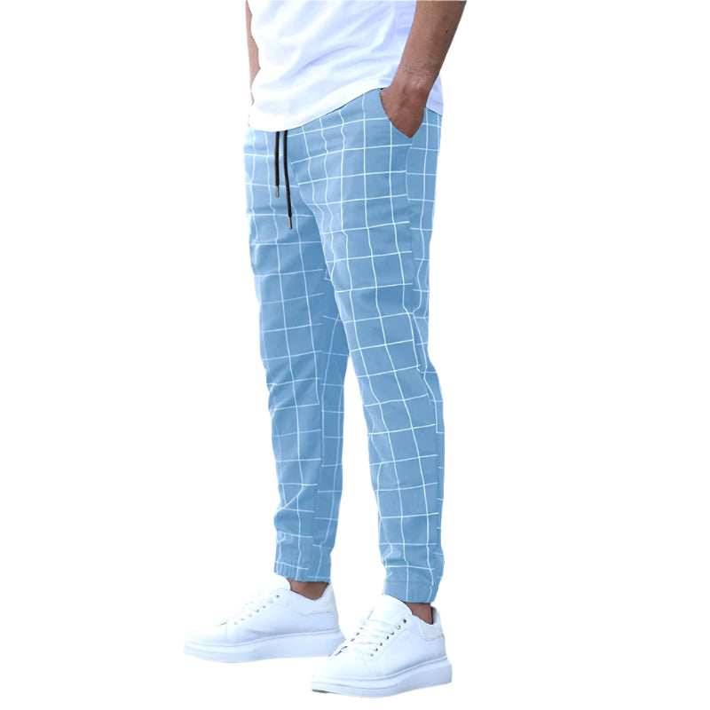 Men's Plaid Print Drawstring Trousers Seasia