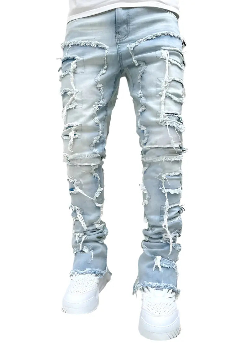 Men’s Patched Tight-Fit Stacked Jeans Seasia