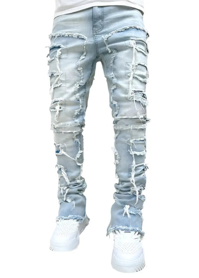 Men’s Patched Tight-Fit Stacked Jeans Seasia