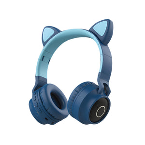 Blue headphones with cat ear design on a blue background