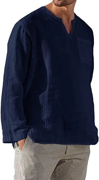 Men’s V-Neck Beach Linen Shirt Seasia