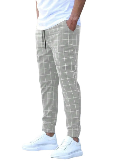 Men's Plaid Print Drawstring Trousers Seasia