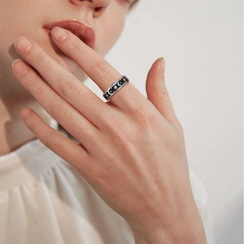 Moon & Stars Spinner Ring – Anti-Anxiety Stainless Steel Band Seasia
