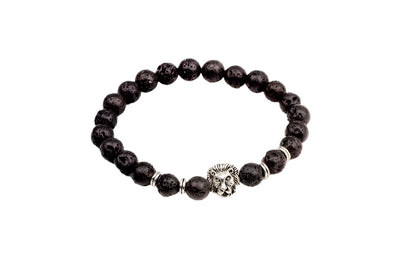 Black beaded bracelet with a silver clasp on a white background