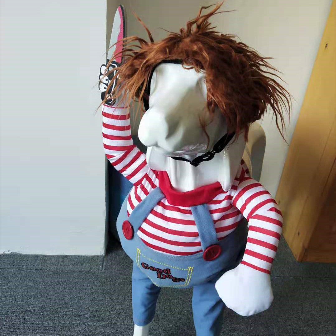 Funny Halloween Dog Costume with Wig & Knife Seasia