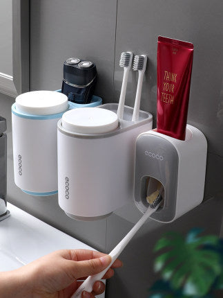 Wall-Mounted Toothpaste Dispenser & Toothbrush Holder Set Seasia