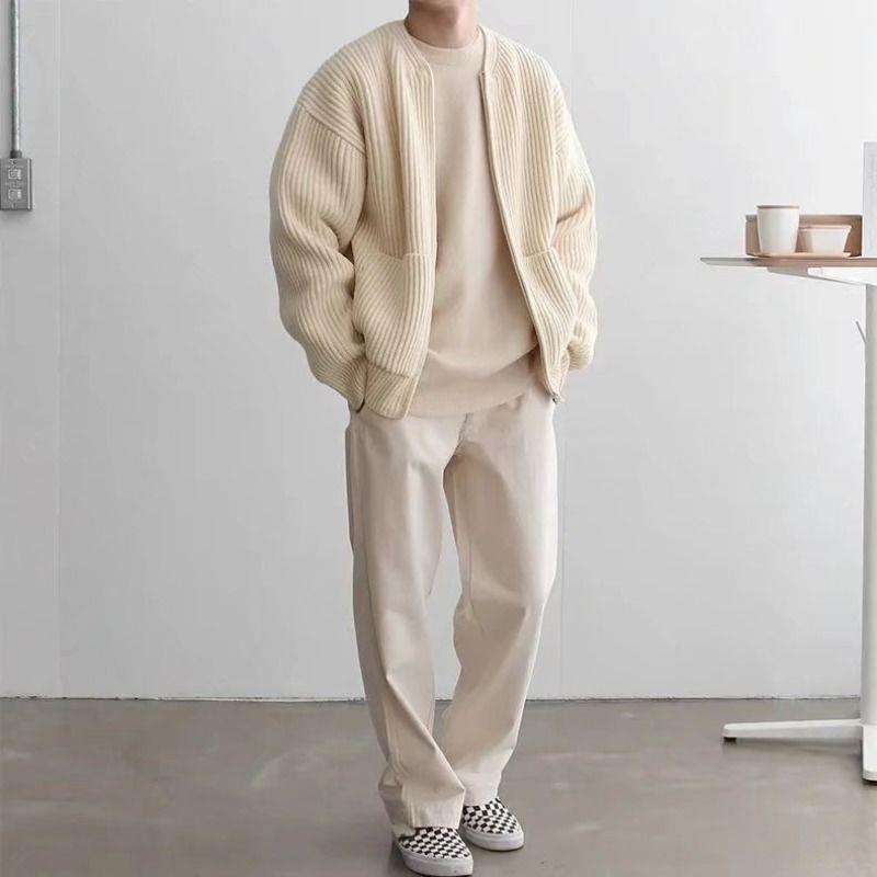 Men Zip Up Knitted Funnel Neck Cardigan Seasia