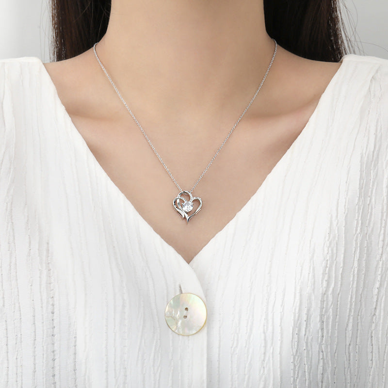 Double Heart Zircon Pendant Necklace Seasia