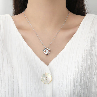 Double Heart Zircon Pendant Necklace Seasia