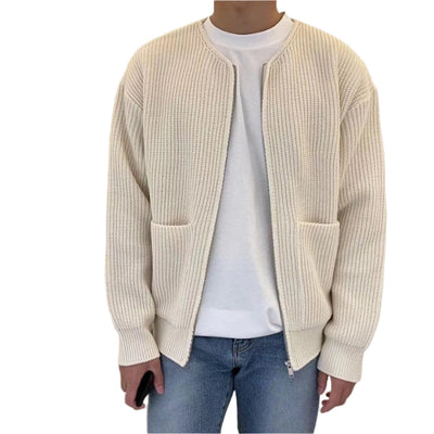 Men Zip Up Knitted Funnel Neck Cardigan Seasia