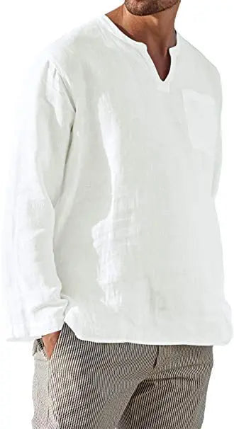 Men’s V-Neck Beach Linen Shirt Seasia