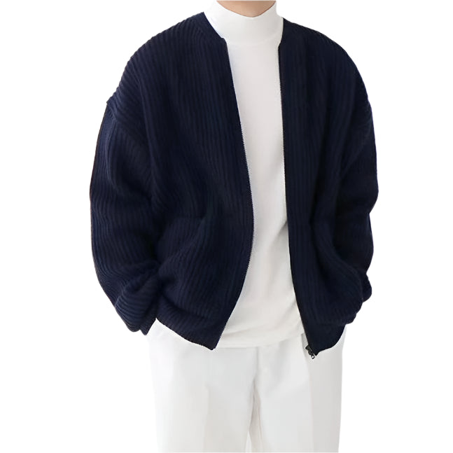 Men Zip Up Knitted Funnel Neck Cardigan Seasia