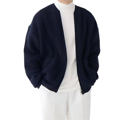 Men Zip Up Knitted Funnel Neck Cardigan Seasia