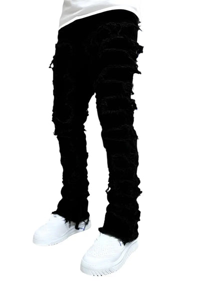 Men’s Patched Tight-Fit Stacked Jeans Seasia