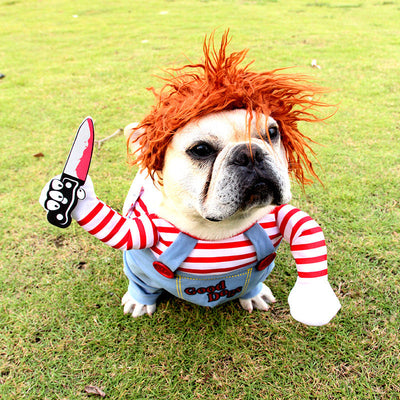 Funny Halloween Dog Costume with Wig & Knife Seasia