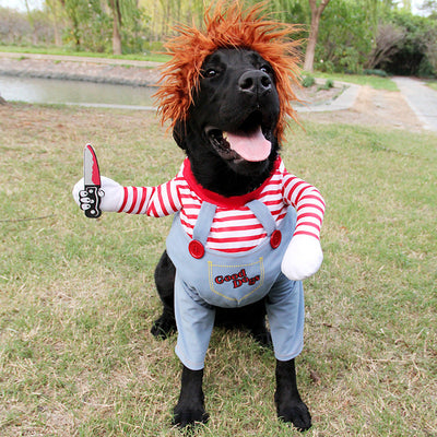 Funny Halloween Dog Costume with Wig & Knife Seasia