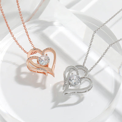 Double Heart Zircon Pendant Necklace Seasia