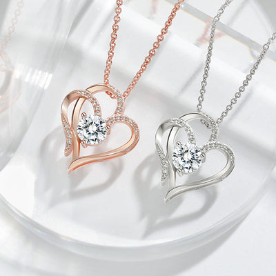 Double Heart Zircon Pendant Necklace Seasia