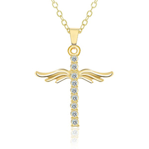 Angel Wings Cross Pendant Necklace Seasia