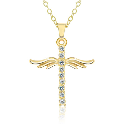 Angel Wings Cross Pendant Necklace Seasia