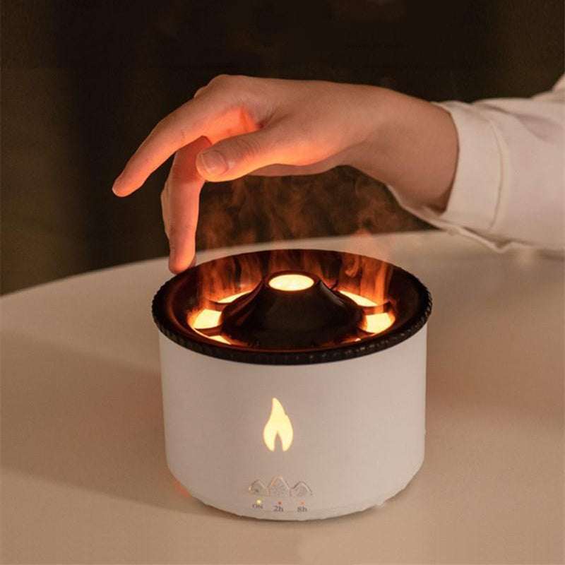 Volcano Flame Aroma Diffuser with Jellyfish Mist & LED Lights – 350ml Seasia