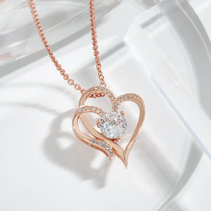 Double Heart Zircon Pendant Necklace Seasia