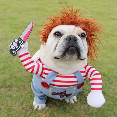 Funny Halloween Dog Costume with Wig & Knife Seasia