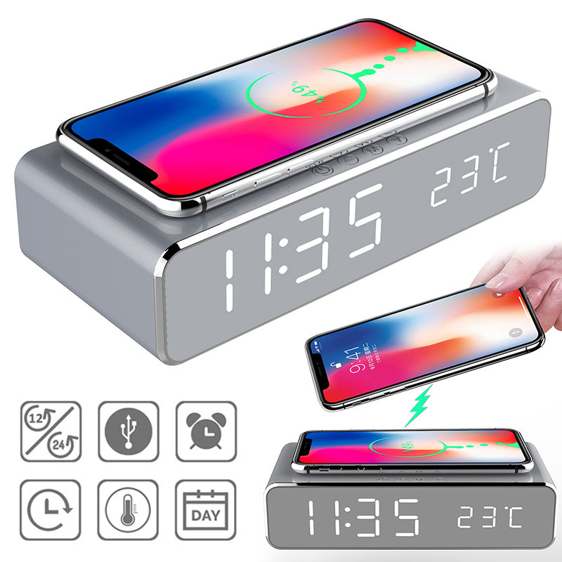 LED Alarm Clock with Wireless Charger & Thermometer Seasia