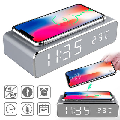 LED Alarm Clock with Wireless Charger & Thermometer Seasia