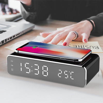 LED Alarm Clock with Wireless Charger & Thermometer Seasia