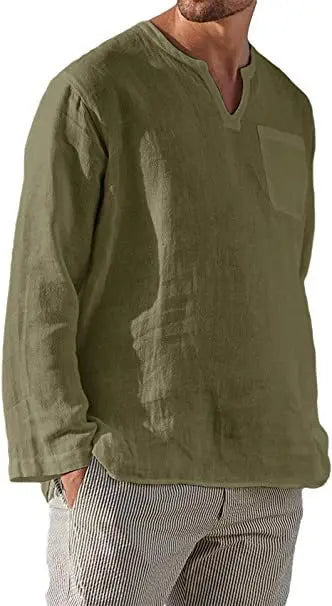 Men’s V-Neck Beach Linen Shirt Seasia