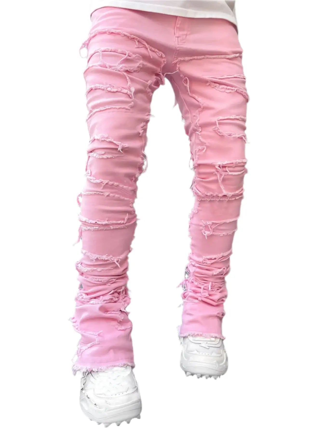 Men’s Patched Tight-Fit Stacked Jeans Seasia