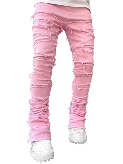 Men’s Patched Tight-Fit Stacked Jeans Seasia